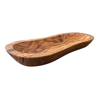 Mediterranean Olive Wood Elongated Multi-Purpose Bowl Wavy Serving & Catchall Dish