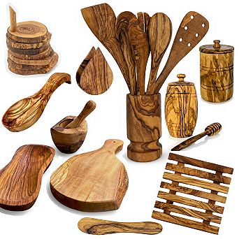 Mediterranean Olive Wood Ultimate Kitchen Collection 25 pc Gourmet Accessory Suite