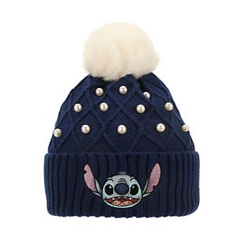 Women's Disney's Stitch Character Face & Pearl Appliques Cuff Beanie