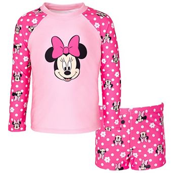 Disney Minnie Mouse 2 pc Swimwear Rash Guard and Shorts Set
