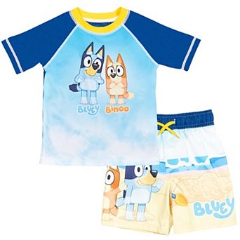 Bluey Swimwear 2 pc Rash Guard and Swim Trunks Set