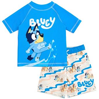 Bluey Swimwear 2 pc Rash Guard and Swim Trunks Set