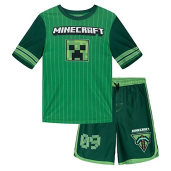 Minecraft Swimwear 2 pc Rash Guard and Swim Trunks Set