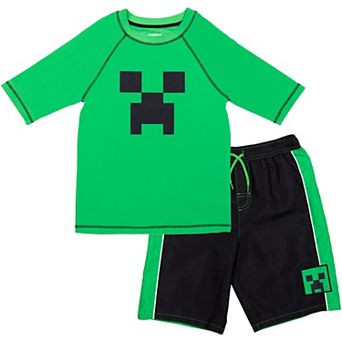 Minecraft Swimwear 2 pc Rash Guard and Swim Trunks Set