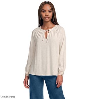 Women's Lands' End Long Sleeve Embroidered Blouse