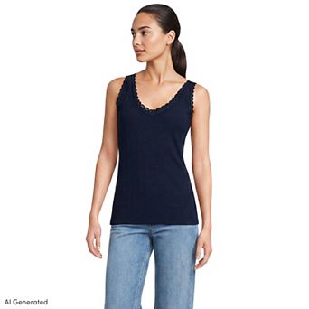 Women's Lands' End Variegated Micro Rib Lace Trim Cami
