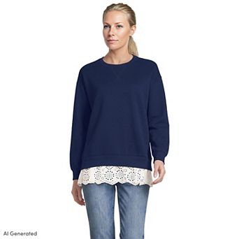 Women's Lands' End Long Sleeve Lace Hem Crewneck Sweatshirt