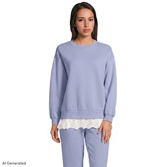 Women's Lands' End Long Sleeve Lace Hem Crewneck Sweatshirt