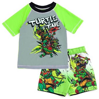 Teenage Mutant Ninja Turtles 2 pc Swimwear Rash Guard and Swim Trunks Set
