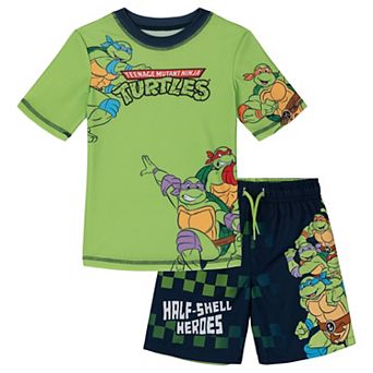 Teenage Mutant Ninja Turtles 2 pc Swimwear Rash Guard and Swim Trunks Set