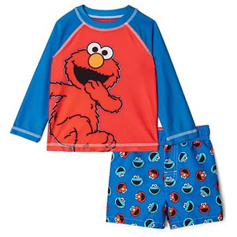 Sesame Street 2 pc Swimwear Rash Guard and Swim Trunks Set