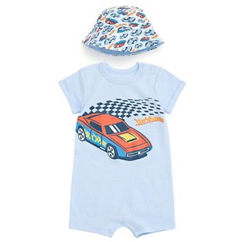 Hot Wheels 2 pc Romper and Sunhat Set