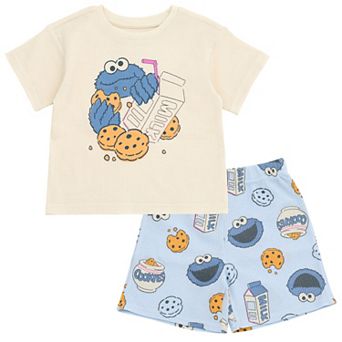 Sesame Street Cookie Monster T-Shirt and Waffle Shorts Set