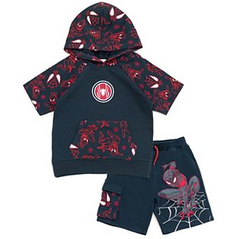 Marvel Spider-Man 2 pc French Terry Hooded Tee and Shorts Set