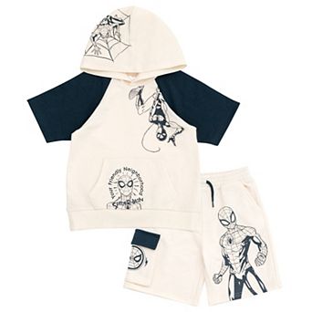 Marvel Spider-Man 2 pc French Terry Hooded Tee and Shorts Set