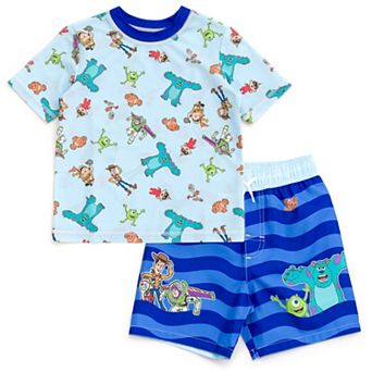 Disney Pixar 2 pc Rash Guard and Swim Trunks Set