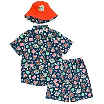 Bluey Button-Down Shirt and Shorts Set with Hat