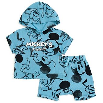 Disney Mickey Mouse 2 pc Waffle Hooded Tee and Shorts Set