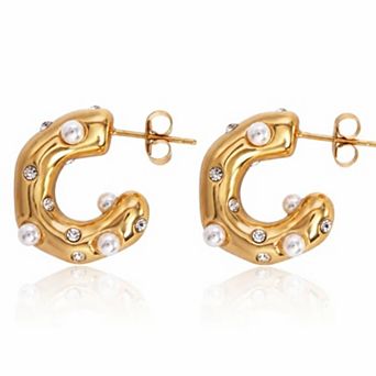 Jewels by Sunaina Blaire Pearl Hoop Earrings Gold Plated Stainless Steel