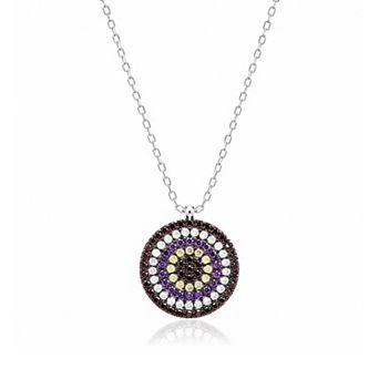 Jewels by Sunaina Sima Evil Eye Medallion Necklace for Women, Rhodium Plated 925 Sterling Silver
