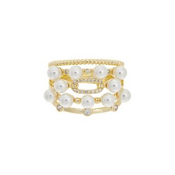 Juvell Multi-Row Freshwater Cultured Pearl & Cubic Zirconia Ring