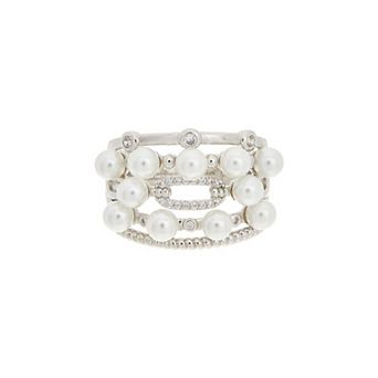 Juvell Multi-Row Freshwater Cultured Pearl & Cubic Zirconia Ring