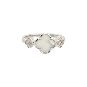 Juvell Cubic Zirconia Mother-of-Pearl Clover Ring