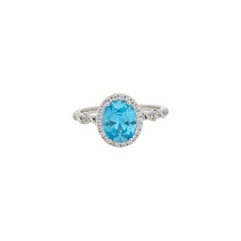 Juvell Silver-Tone Oval Topaz Halo Ring