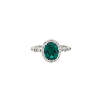 Juvell Silver-Tone Oval Topaz Halo Ring