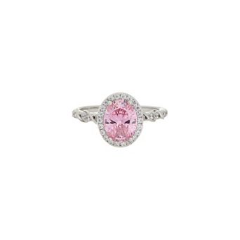 Juvell Silver-Tone Oval Topaz Halo Ring