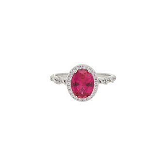 Juvell Silver-Tone Oval Topaz Halo Ring