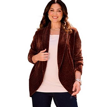 Catherines Women's Plus Size Chenille Cocoon Cardigan