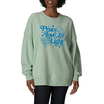 Women's Hanukkah Peace, Love, & Light Oversized Fleece Crew Sweatshirt
