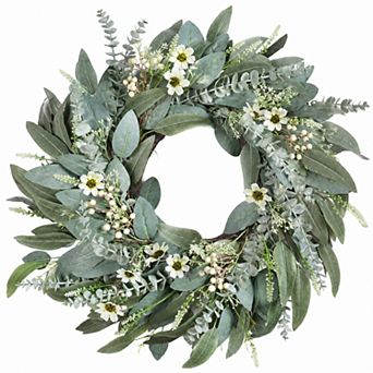 26 Inch Artificial Eucalyptus Wreath With Berries Flowers For Front Door Farmhouse Decor