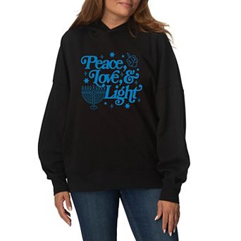 Women's Hanukkah Peace, Love, & Light Oversized Fleece Hoodie Sweatshirt