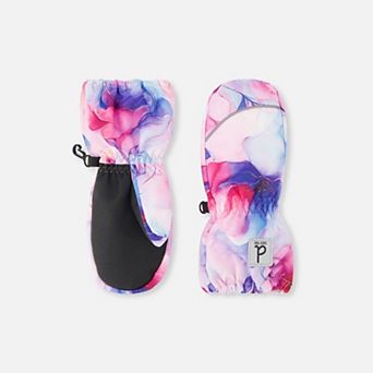 Toddlers Girl Play Flower Print Waterproof Winter Mittens with Rubberized Palm