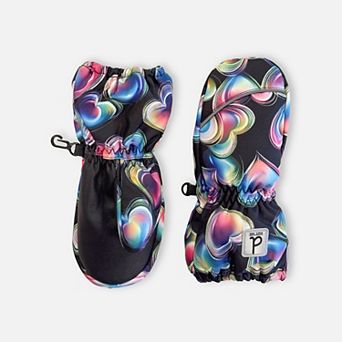 Toddlers Girl Play Heart Print Waterproof Winter Mittens with Rubberized Palm