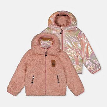 Baby Girl Sherpa and Water-Resistant Reversible Mid-Season Jacket