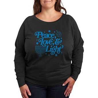 Plus Size Hanukkah Peace, Love, & Light French Terry Long Sleeve Tee