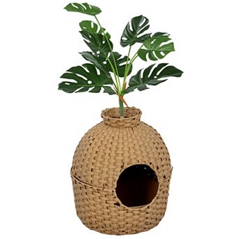 PawHut Hidden Cat Litter Box Enclosure, Decorative Rattan Cat Litter Box