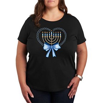 Plus Size Coquette Hanukkah Menorah Heart & Bow Graphic Tee