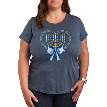 Plus Size Coquette Hanukkah Menorah Heart & Bow Graphic Tee