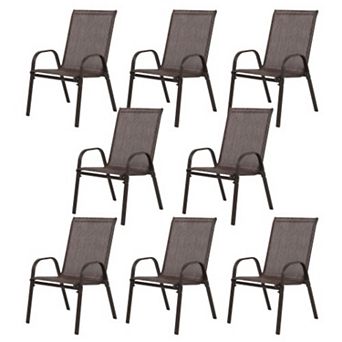 WOW PIONEER Outdoor Patio Camping Chairs Set of 8, Breathable Textilene High Back Armrest Chairs