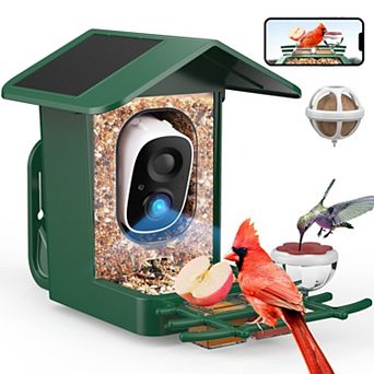 Solar Smart Bird Feeder Camera with 2K Live Video, AI Bird Recognition, 32GB Card and Night Vision