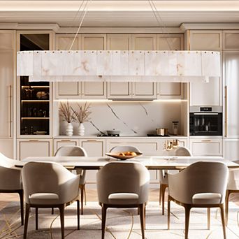 Alabaster Rectangular Chandelier, Modern Dining Room Chandelier Over Table