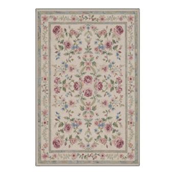 GENIMO Vintage Floral Bouquet Vine Border Machine Washable Low Pile Non Slip Soft Rug
