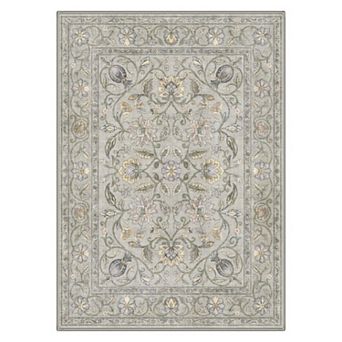 GENIMO Vintage Floral Vine Border Machine Washable Low Pile Non Slip Soft Rug