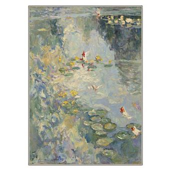 GENIMO Impressionist Koi Pond Water Lily Machine Washable Low Pile Non Slip Soft Rug