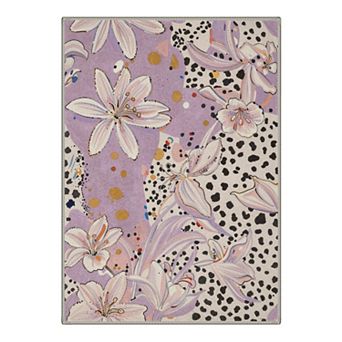 GENIMO Lily Flower Spotted Abstract Pattern Machine Washable Low Pile Non Slip Soft Rug