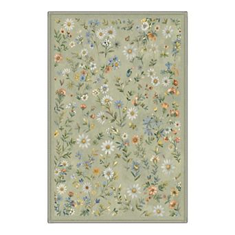 GENIMO Daisy Wildflower Meadow Pattern Machine Washable Low Pile Non Slip Soft Rug